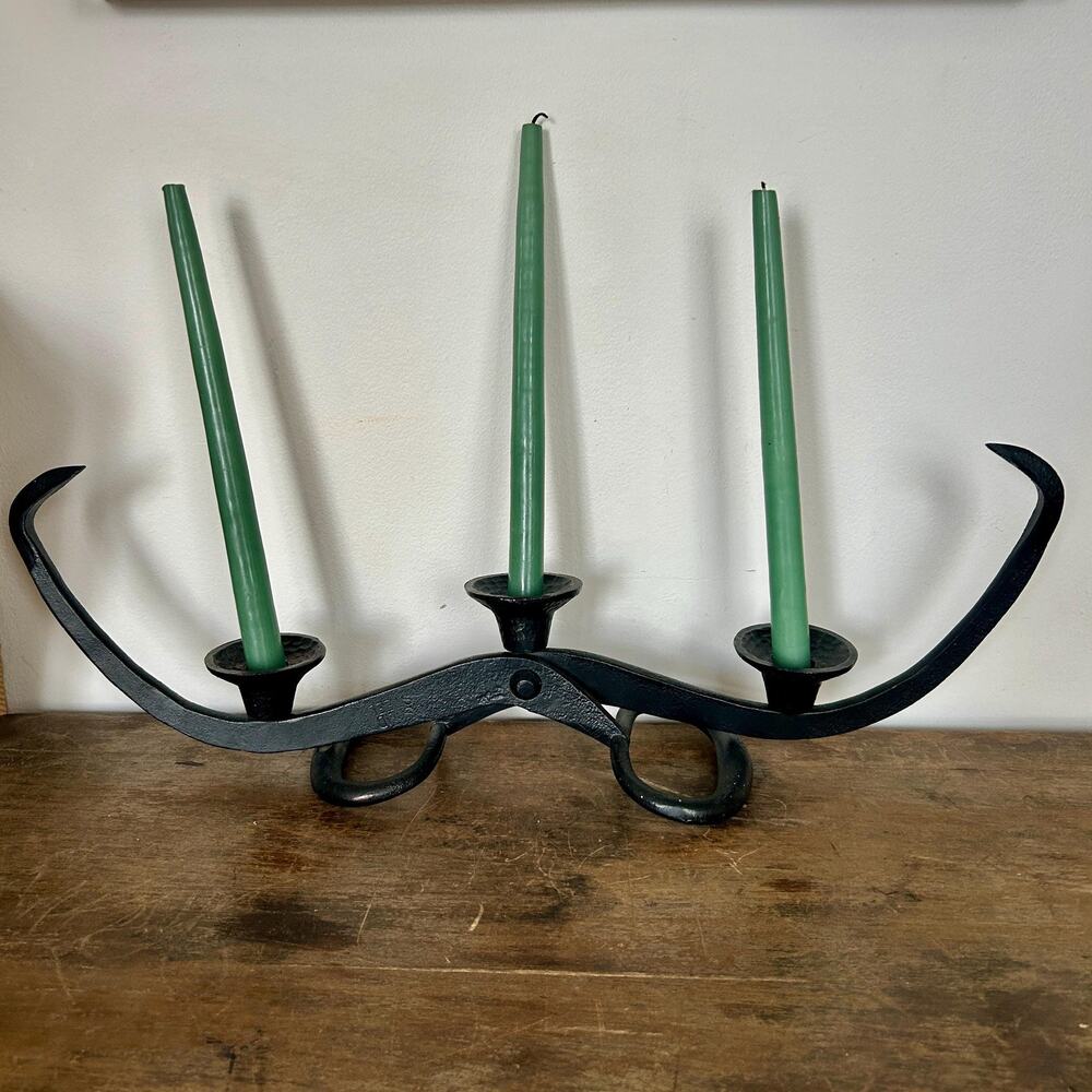 Vintage Rustic Black Cast Iron Candelabra | Farmhouse Candle Holder Mantel Decor